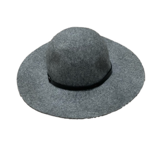 Nordstrom Grey Wool Round Wide Brim Floppy Hat with Leather Band